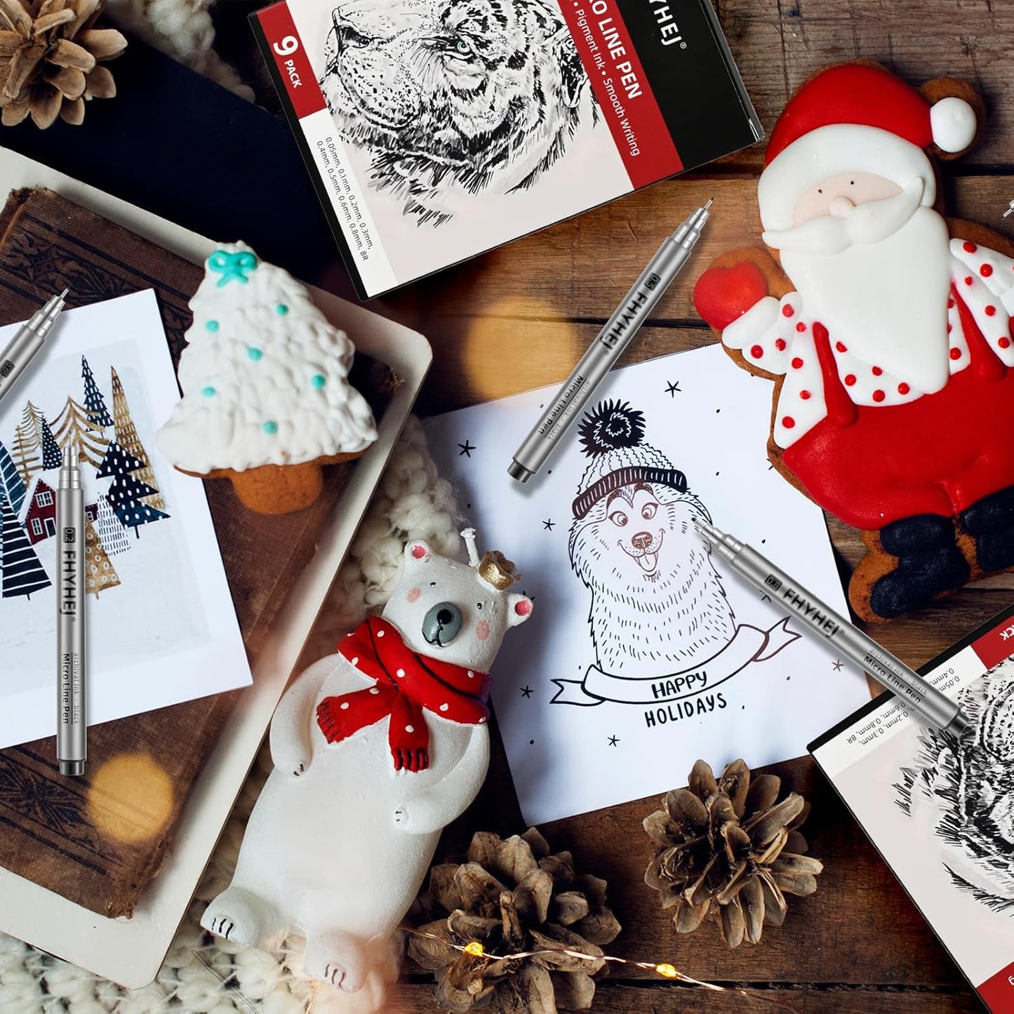 Micro Fineliner Drawing Art Pens: 9 Black Fine Line Ink Set Artist Supplies Archival Inking Markers Liner Professional Sketch Outline Anime Sketching Artist Illustration Watercolor