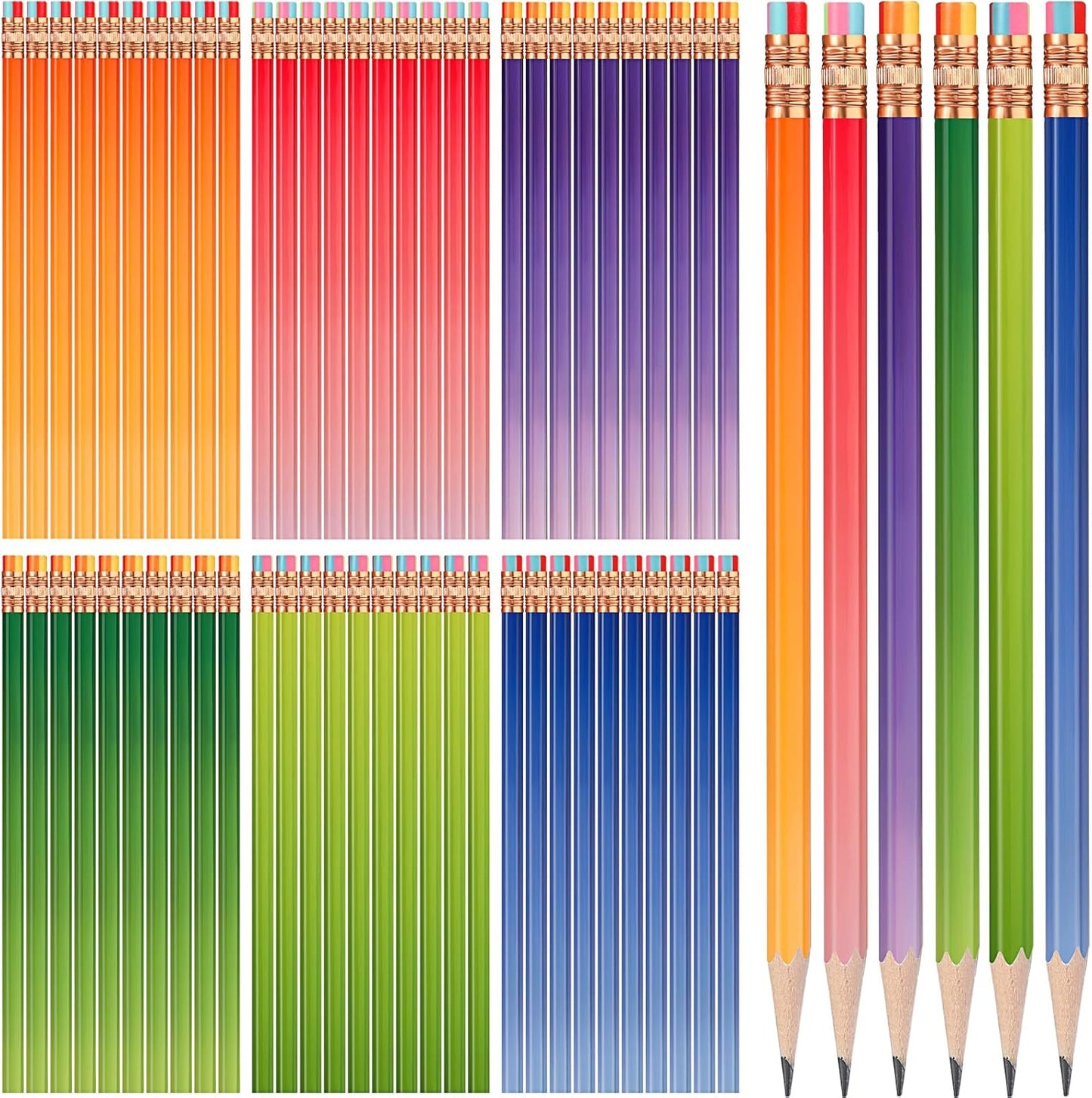 TecUnite 120 Pcs #2 HB Pencils with Eraser No 2 Unsharpened Wooden Hexagonal Pencils for Adults Gifts for School Exam art Learning Office Sketching(Gradient Color)