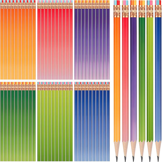 TecUnite 60 Pcs HB Pencils #2 Unsharpened Wood Cased Pencils with Eraser Hexagonal Pencil Cute Graphite No 2 Pen for Adults Gifts Exam School Office Sketching Learning(Gradient Color, Gold)
