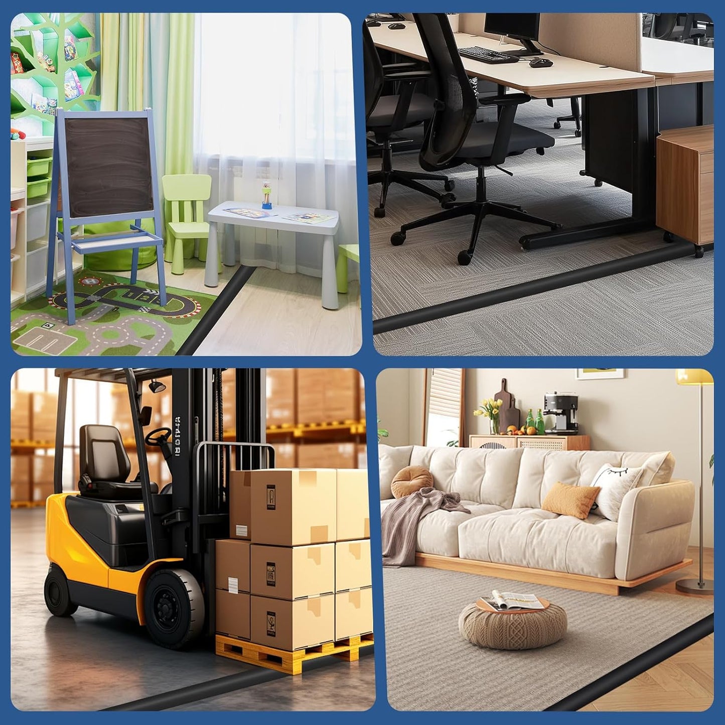 Floor Cord Cover for Wires on Floor Self Adhesive Cord Hider Floor Cable Management Wire Covers for Cords Protector Prevent Cable Trips Cord Cavity W 0.59" x H 0.31", Black, 20Ft