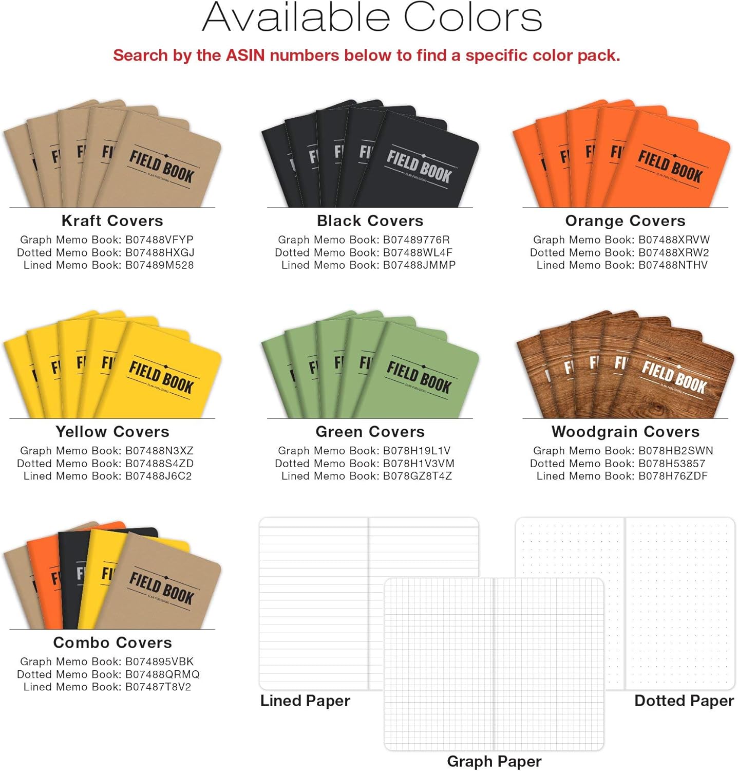 Elan Publishing Company Field Notebook/Pocket Journal - 3.5"x5.5" - Black - Lined Memo Book - Pack of 5