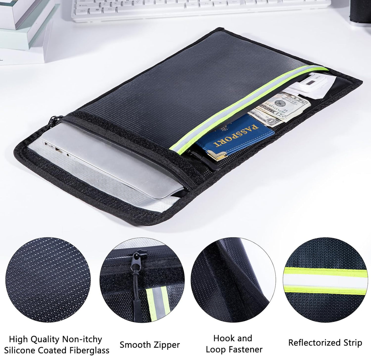 Fireproof Document Bag 3 Pack (15"x11", 13"x10", 10"x8") – Fireproof & Waterproof Money Bags with Zipper & Reflective Strip | Document Holder for Cash, Passports, Birth & Marriage Certificates