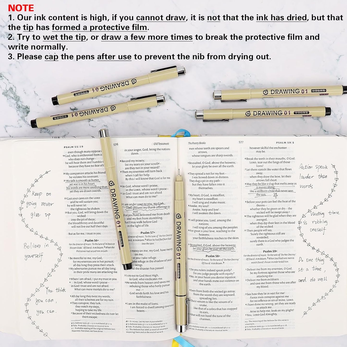 Muchcute Extra Fine Point Writing Pens:6 Black 0.25mm Ultra Thin Micron Pen 01 No Bleed Bible Journaling Study Supplies Annotation Smooth Waterproof Micro Line Tip Fineliner Gel Felt Ink Markers Stuff