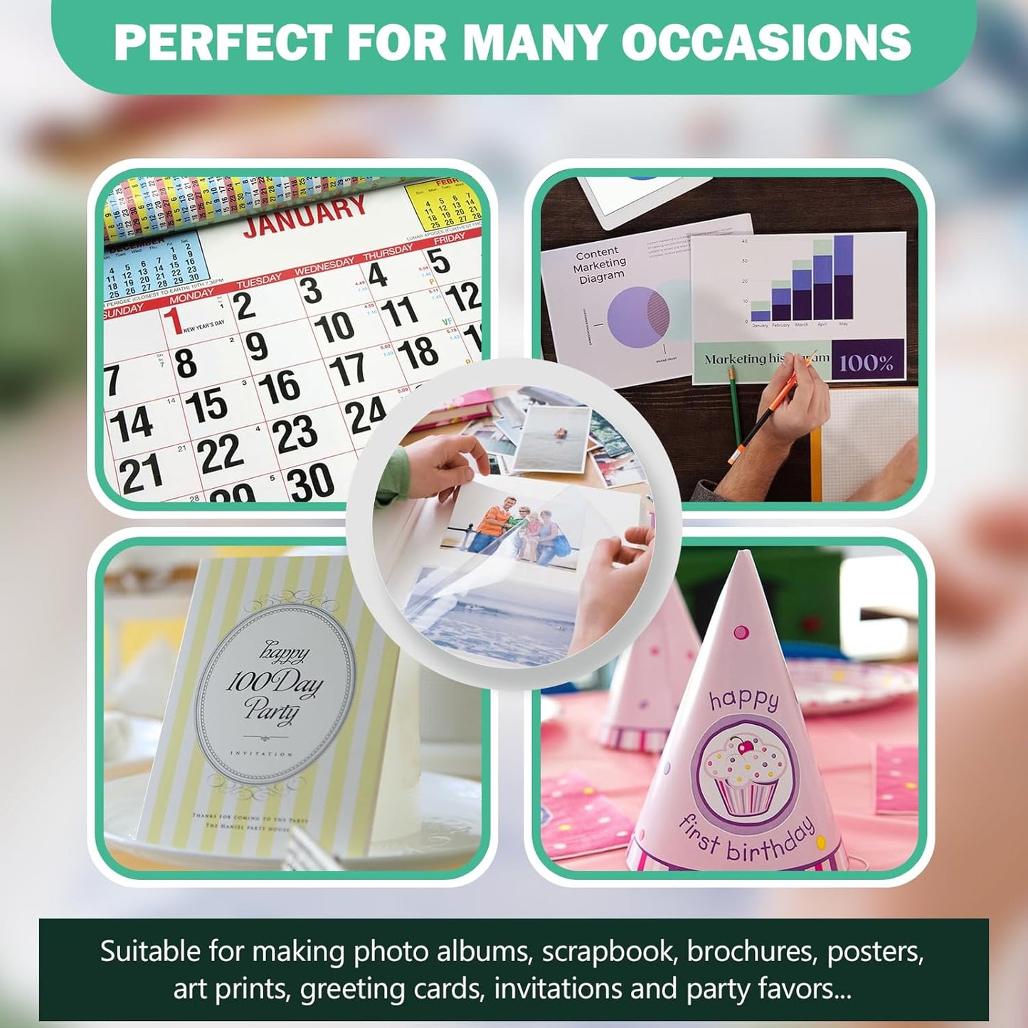 Glossy Photo Paper 3.5x5, 4x6, 5x7, Photo Printer Paper for Inkjet, 150 Bulk Variety Pack, Assorted Sizes, 52lb/200gsm (P3545YW200GP)