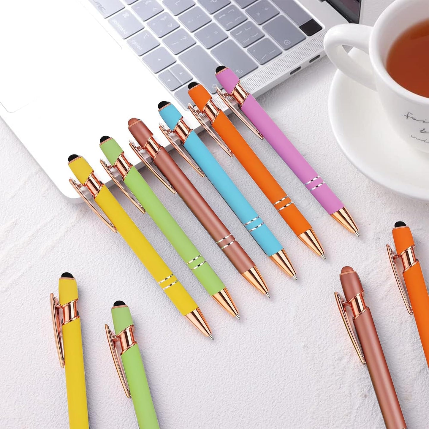 12 PCS 2 in 1 Stylus Ballpoint Pen with Stylus Tip, 1.0 mm Black Ink Metal Pen Stylus Pen for Touch Screens (Rose Gold & Mix3)