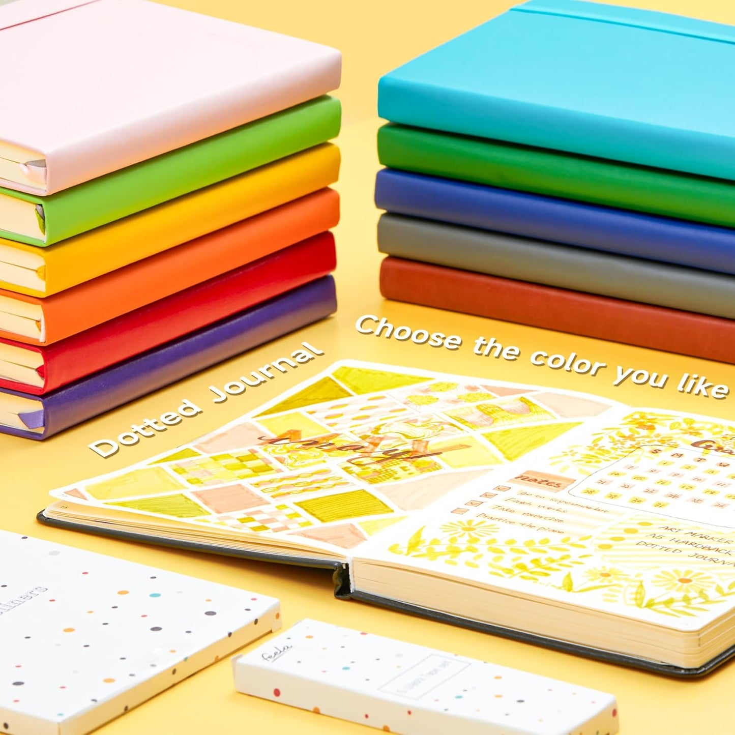 feela Dotted Journal Kit, Dot Grid Journal Hardcover Planner Notebook Set For Beginners Women Girls Note Taking with Journaling Supplies Stencils Stickers Pens Accessories, A5, 224 Pages, Orange