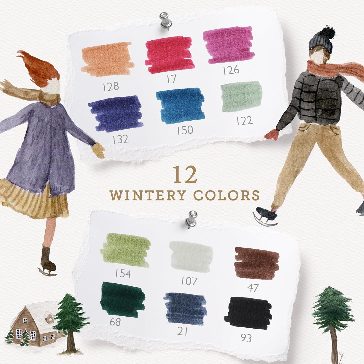 Primrosia 12 Dual Tip Watercolor Marker Pens - Fine Tip & Brush Tips, Professional Quality, 4 x Sticker Sheets, Blendable, Non-Toxic, Perfect for Calligraphy, Drawing & Coloring. (Alpine)