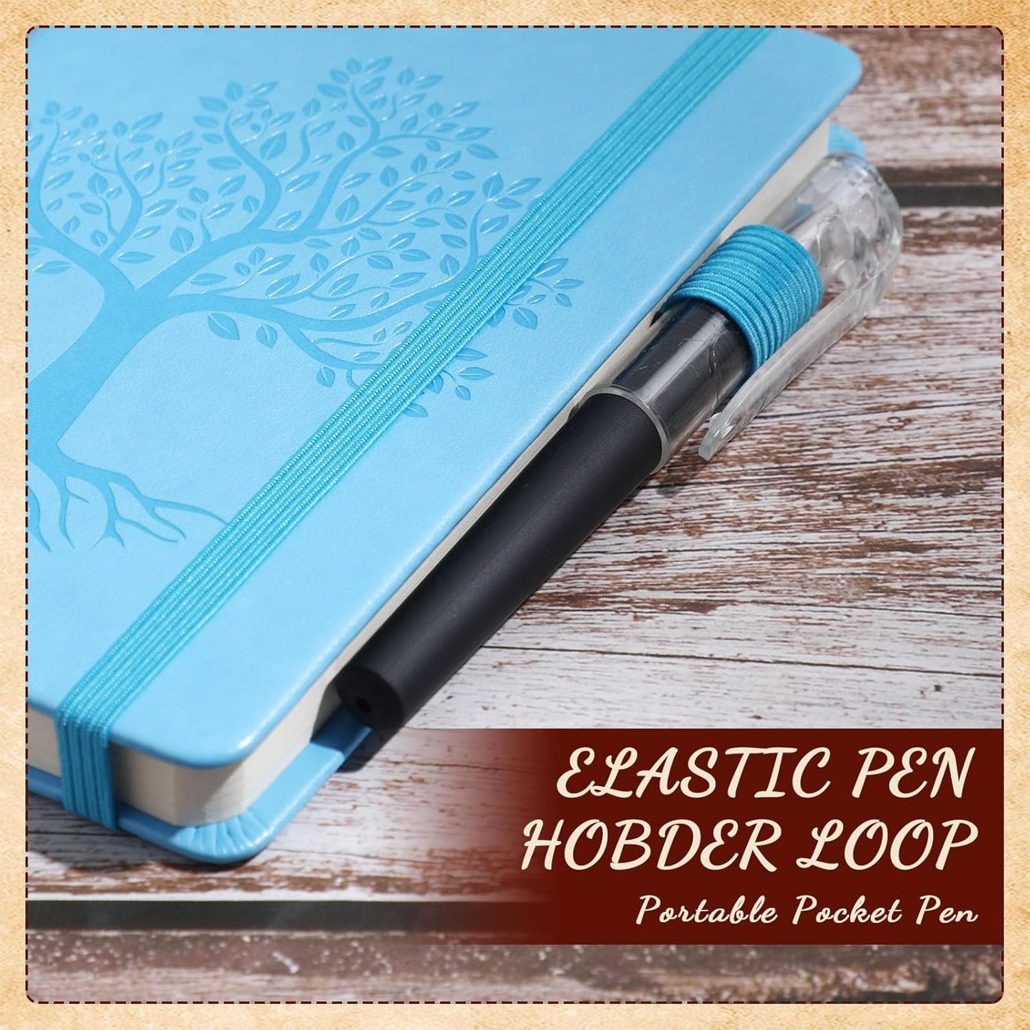 Estune Tree Small Notebooks Pen Leather Lined Pocket Subject Notebooks Hardcover Pocket Notepad Cute Ruled Leather Journals with Pen Holder for Men Women School Business, A6(Stylish Color,30 Set)