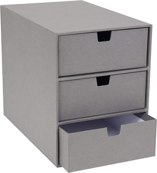 Bigso Box of Sweden Ingrid 3-Drawer Fiberboard Desk Organizer Drawers | Durable Desk Storage Organizer for Office Supplies & Accessories | Stackable Desktop Drawers | 6.3" x 9.9" x 8.1" | Light Grey
