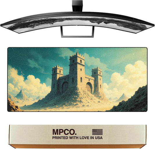 MPCO. Dark Fantasy Large Gaming Desk Pad - 36" x 17" Aeroglyde Fabric Castle of Shifting Sands Desk Mats - Non-slip, Washable, Smooth Glide for Precision Gaming & Work