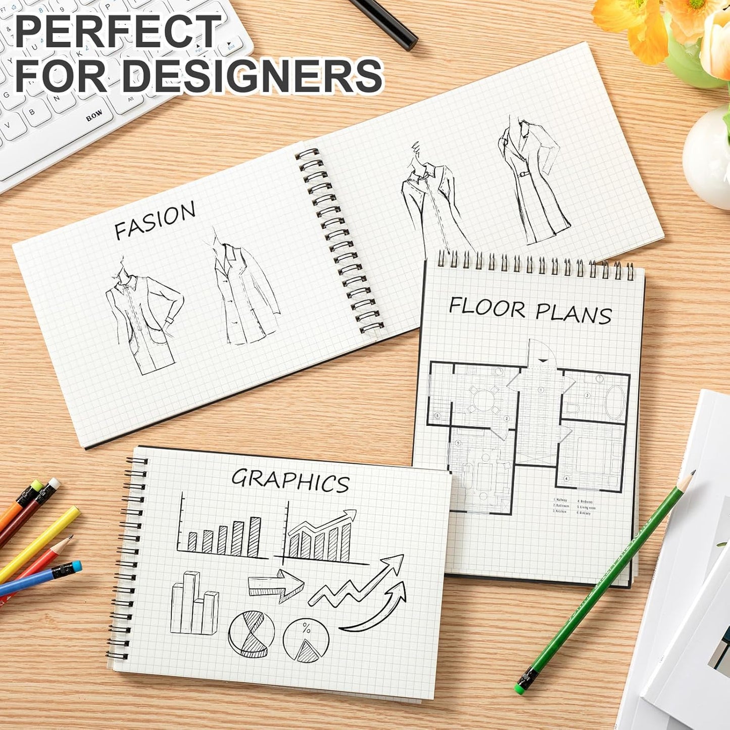 12 Pack Graph Paper Spiral Notepad A5 Top Wirebound Notepad Grid Notebook Steno Pads Memo Notebook Grid Paper 140 Pages for Writing Sketching Drawing Office Supplies (Black)