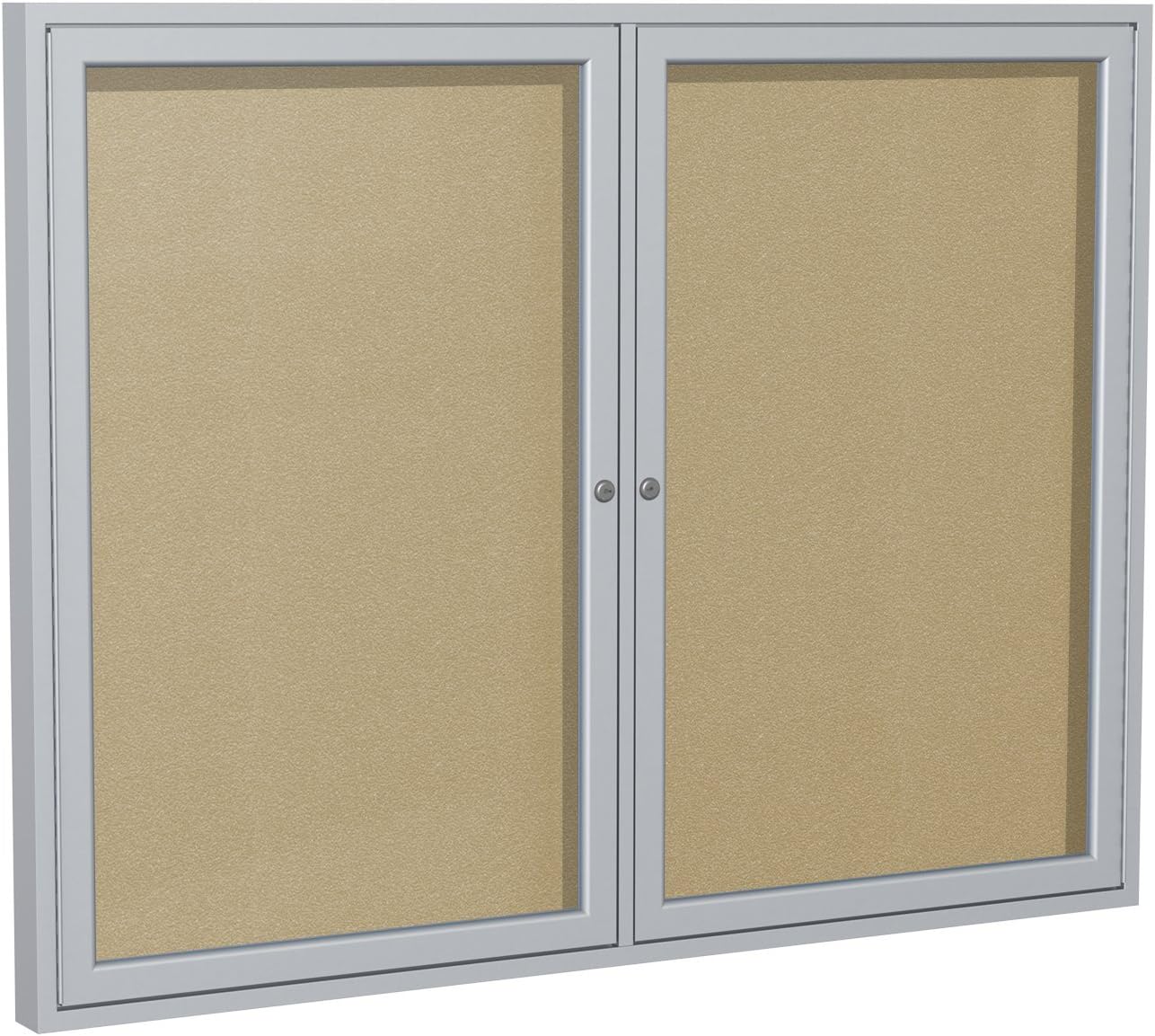 Ghent 36"x60" 2-Door Outdoor Enclosed Vinyl Bulletin Board, Shatter Resistant, with Lock, Satin Aluminum Frame - Caramel (PA23660VX-181), Made in the USA