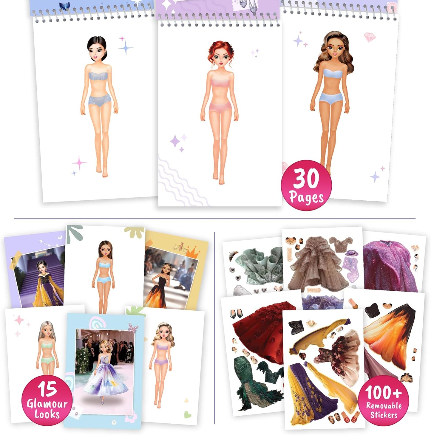 Fashion Glamour Sticker Dress Up Activity Book, 100+ Removable Stickers