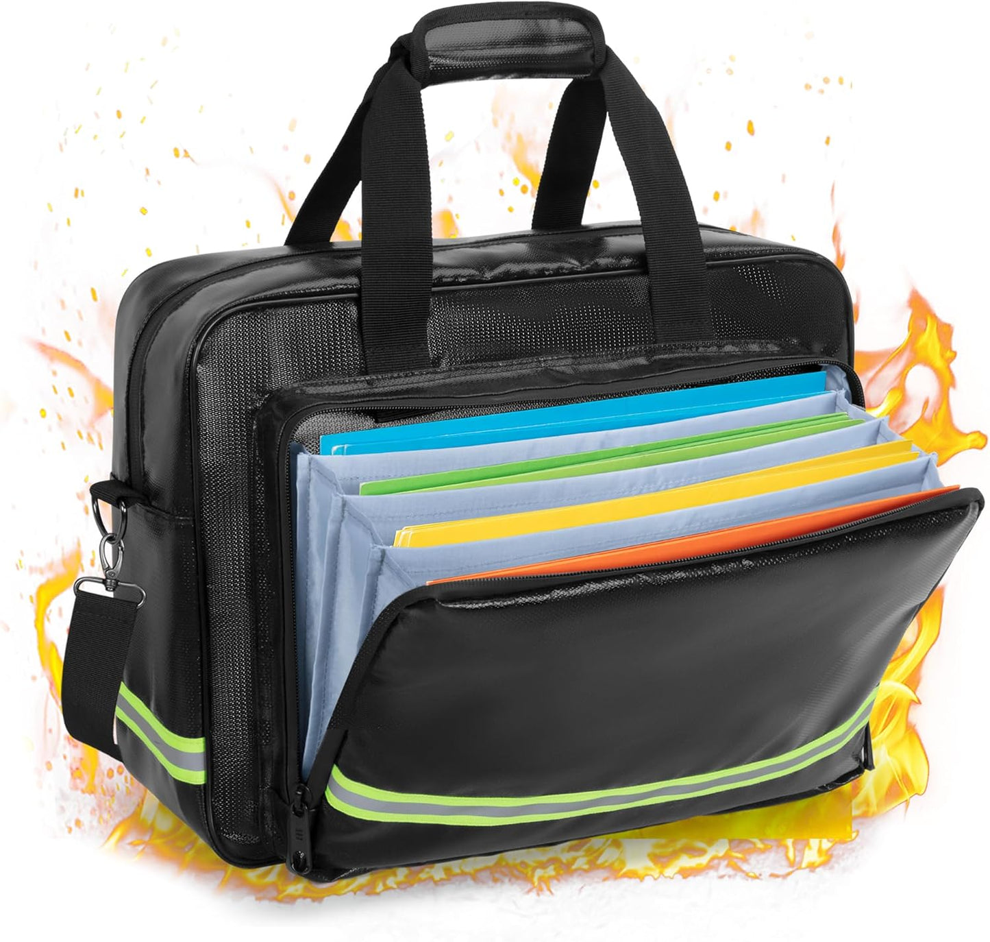 Fireproof Document Bag with Accordion File Organizer, Fireproof Document Safe Storage, Fits up to 15.6" Laptop, Suitable for Legal Files and Valuables, Black