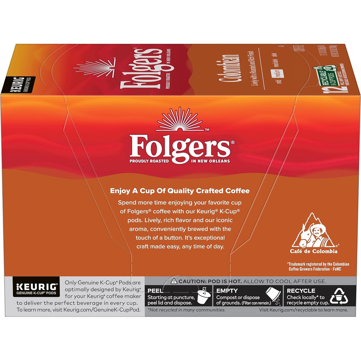 Folgers Colombian Medium Roast Coffee, 12 Keurig K-Cup Pods (Pack of 6)