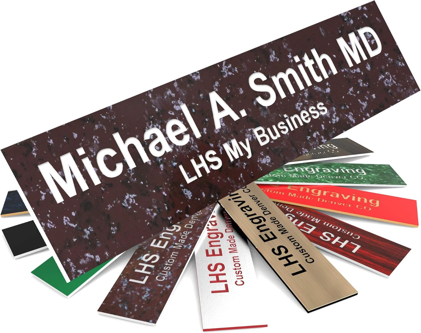 Engraved Name Plates for Door Sign Personalized Cranberry Marble Pattern Plastic Plaque with White Letters - Made in USA 2x4 S5