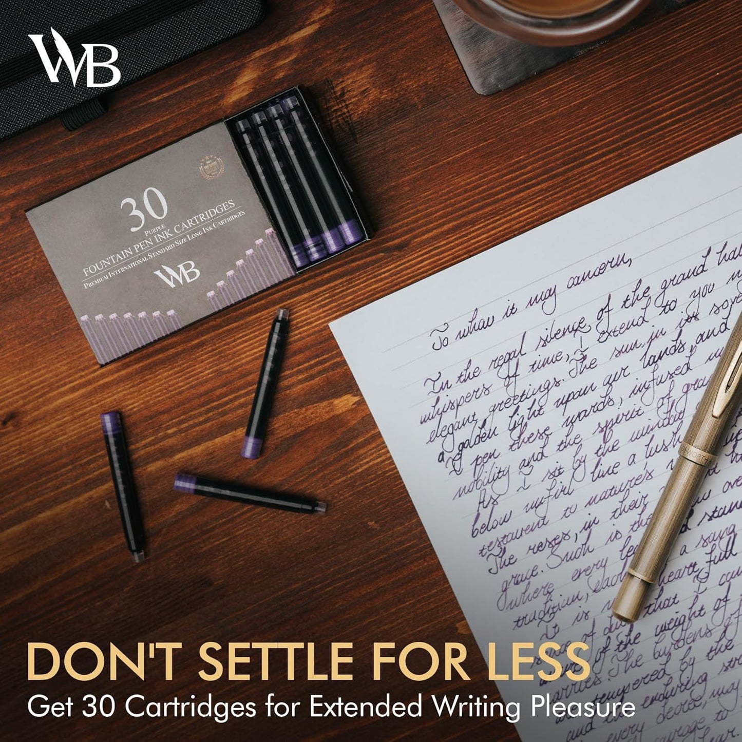 Wordsworth & Black Fountain Pen Ink Refills - Set of 30 Purple Ink Cartridges - International Standard Size - Length APPR 2.04 Inch - Base Diameter APPR 0.24 Inch - Disposable and Generic