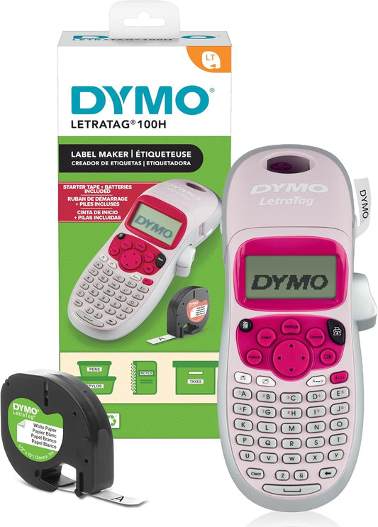 DYMO LetraTag LT-100H Handheld Label Maker | ABC Keyboard Label Printer with Easy-to-Use, 13 Character LCD Screen | Great for Home & Office Organisation | Pink