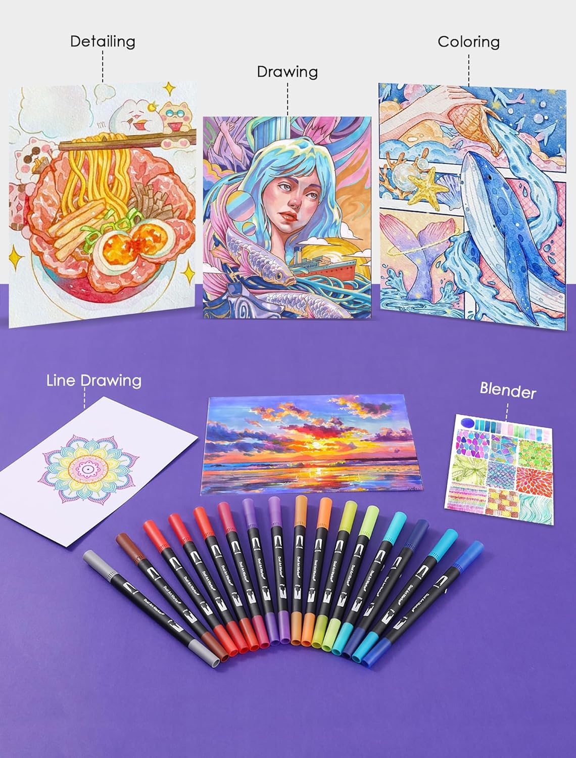 Double Brush Marker Pens, 72 Colors Art Markers Set with Fine Tip and Brush Tip for Kids Adult Coloring Book Hand Lettering Calligraphy Drawing Art Supplies Kit