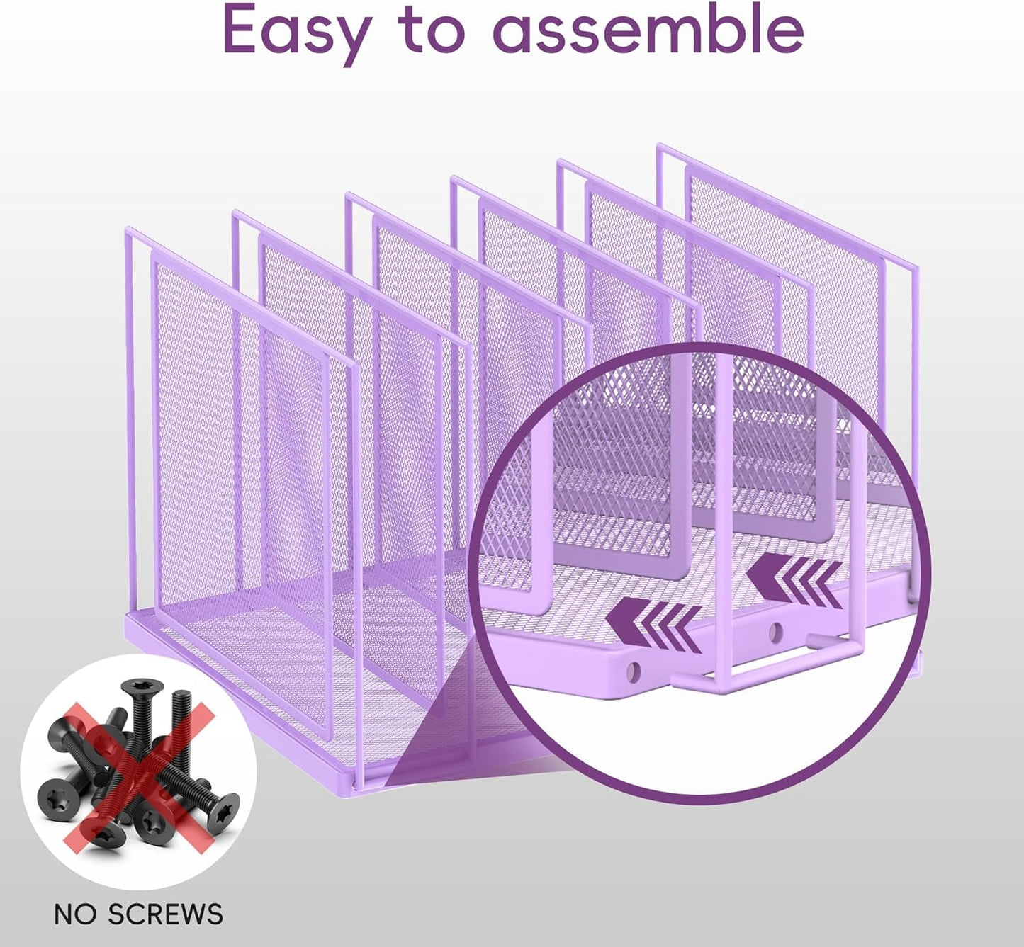 File Organizer for Desk, 5-Section Vertical File Sorter, Paper Holder Organizer Standing Metal File Folder for Office Home Classroom, Purple