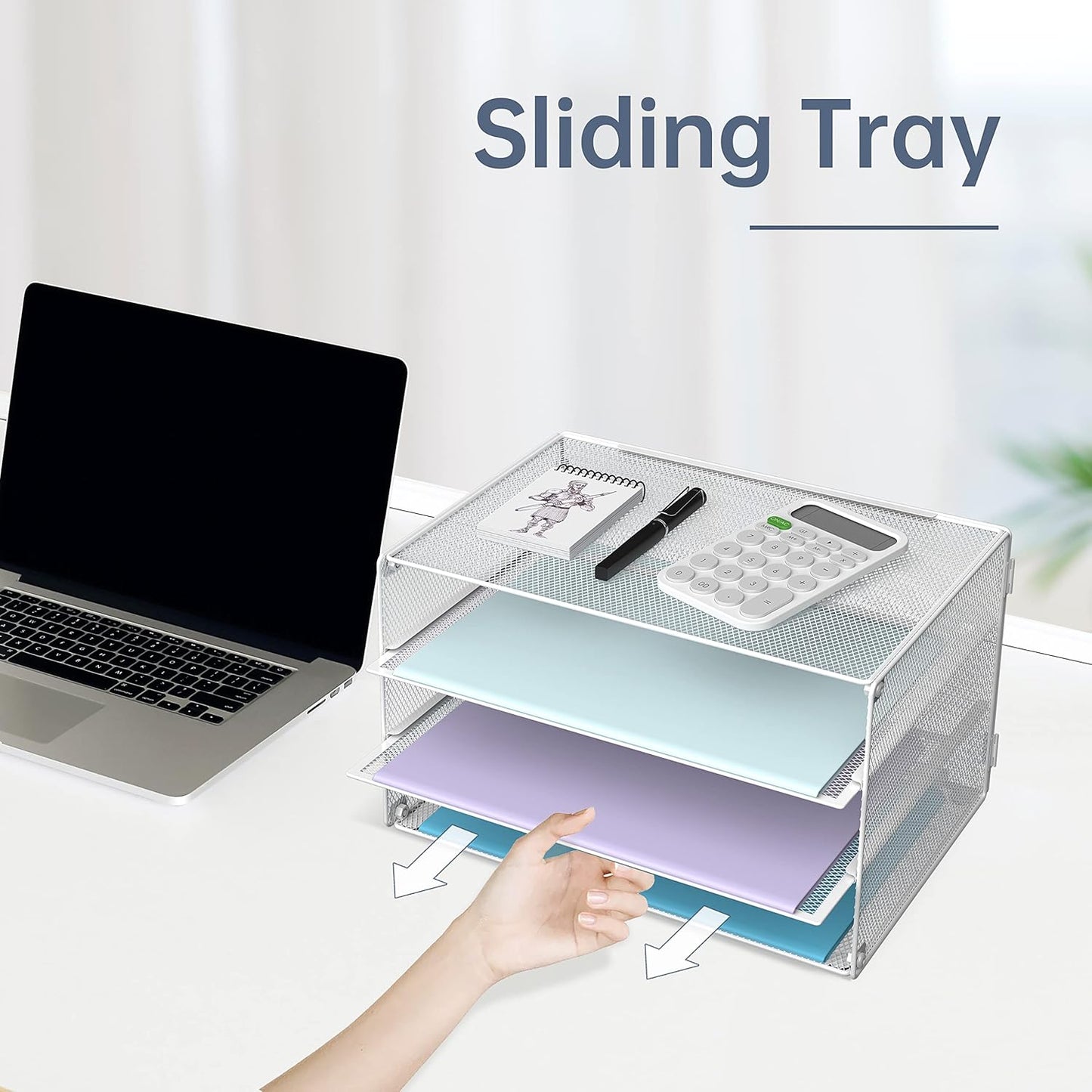 DALTACK 3 Tier Letter Tray Paper Organizer Mesh Metal Desk File Organizer for Home & Office, White