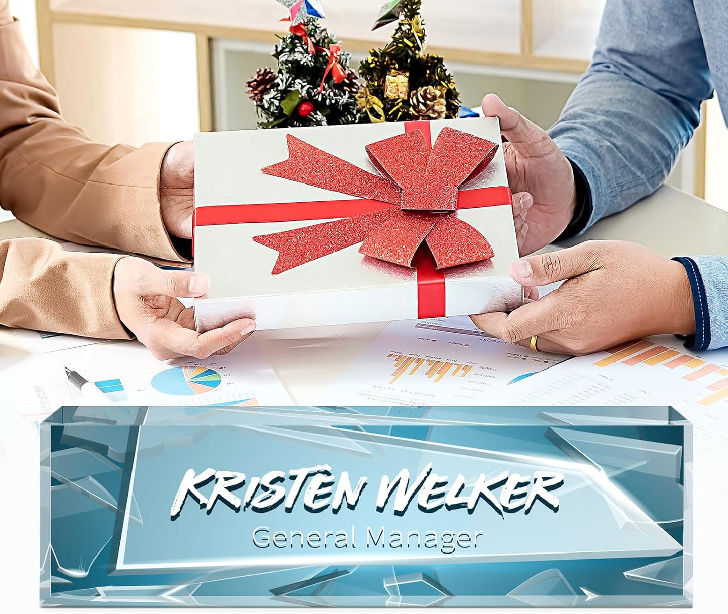 Gowellly Desk Name Plate Personalized - Custom Acrylic Name Plate for Desk - Enterprise Custom Logo/Text nameplates - Employee Appreciation Gifts (Broken Glass-1)