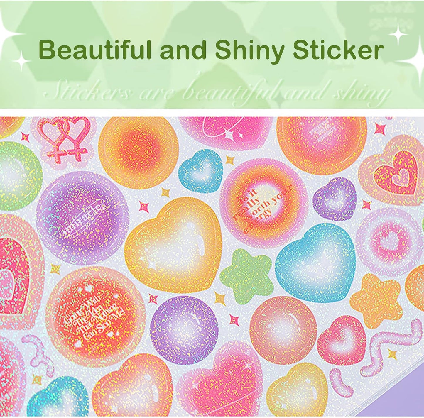 Doraking Colorful Sticker Book, 50 Sheets Shiny Love Bubble Heart Butterfly Ribbon Cute Stickers for Junk Journal Arts Craft Greeting Cards Scrapbook Supplies Home Decoration, DIY Deco Stickers (A)