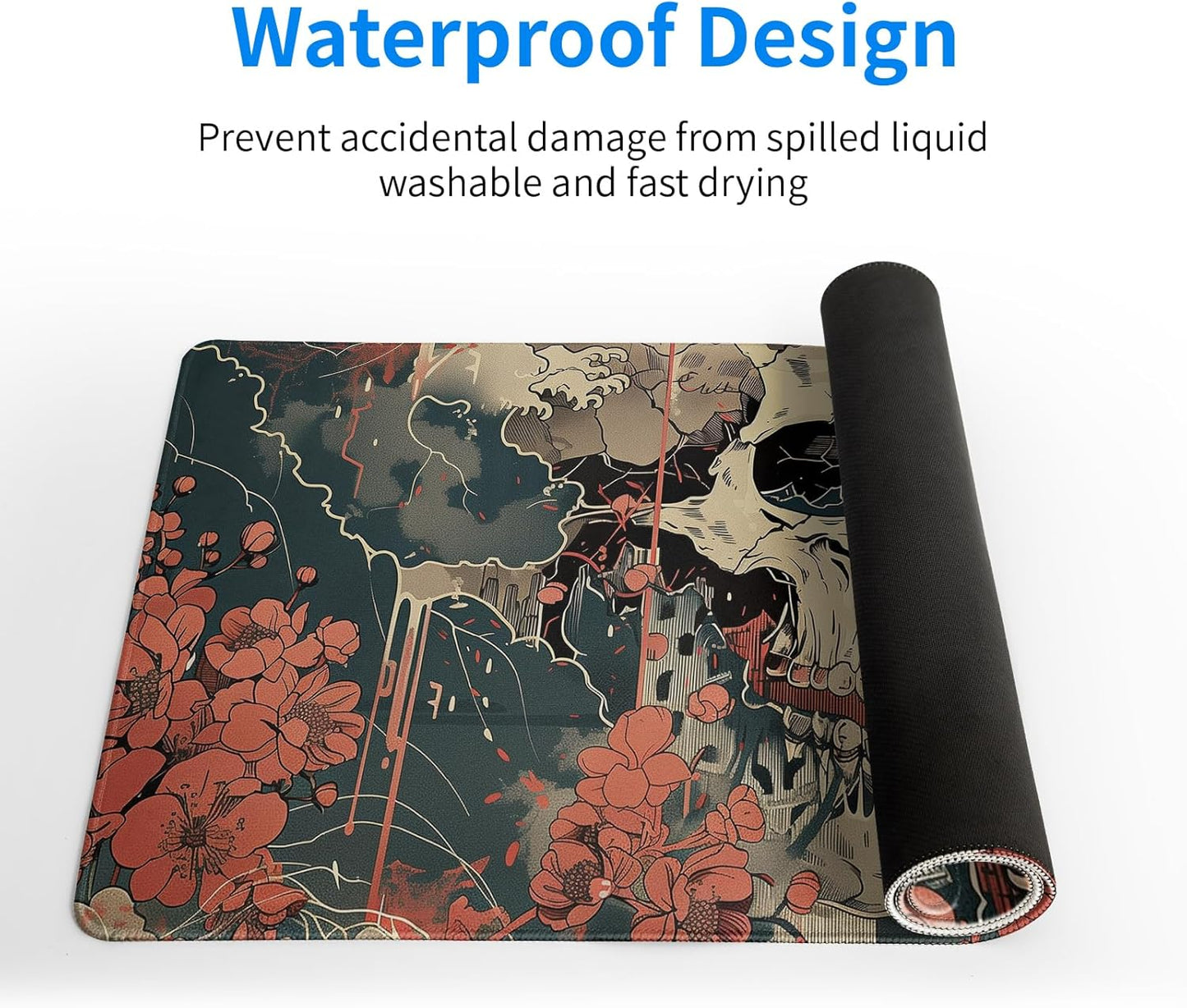 Japanese Ukiyo-e XL Anime Big Mouse Pads Large Skull Gaming Mouse Pad for Men Desk Pad with Stitched Edges Non-Slip Large Computer Mat, 31.5x11.8 in