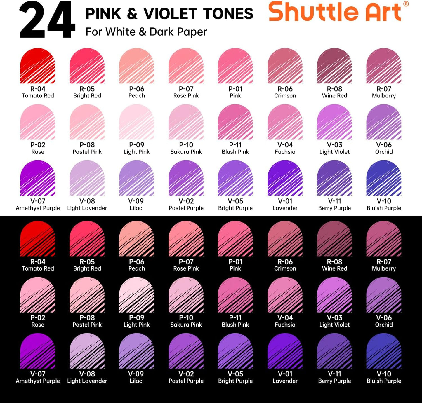 Shuttle Art Colored Pens, 24 Pink & Purple Tone Colors Cute Journal Pens 0.6mm Fine Point Colored Gel Pens for Black Paper Adult Coloring Writing Drawing Journaling Note Taking School Office Home