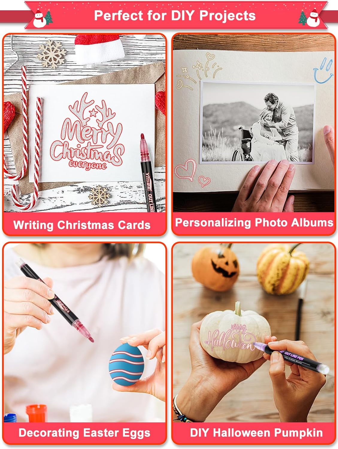 Outline Shimmer Markers, 28 Glitter Metallic Gel Pens for Coloring, Tween Teen Girl Gifts Trendy Stuff, Halloween Basket, Birthday Party, Cool Fun Art Crafts Supplies for Kids Girls Ages 8 10 12 14 16