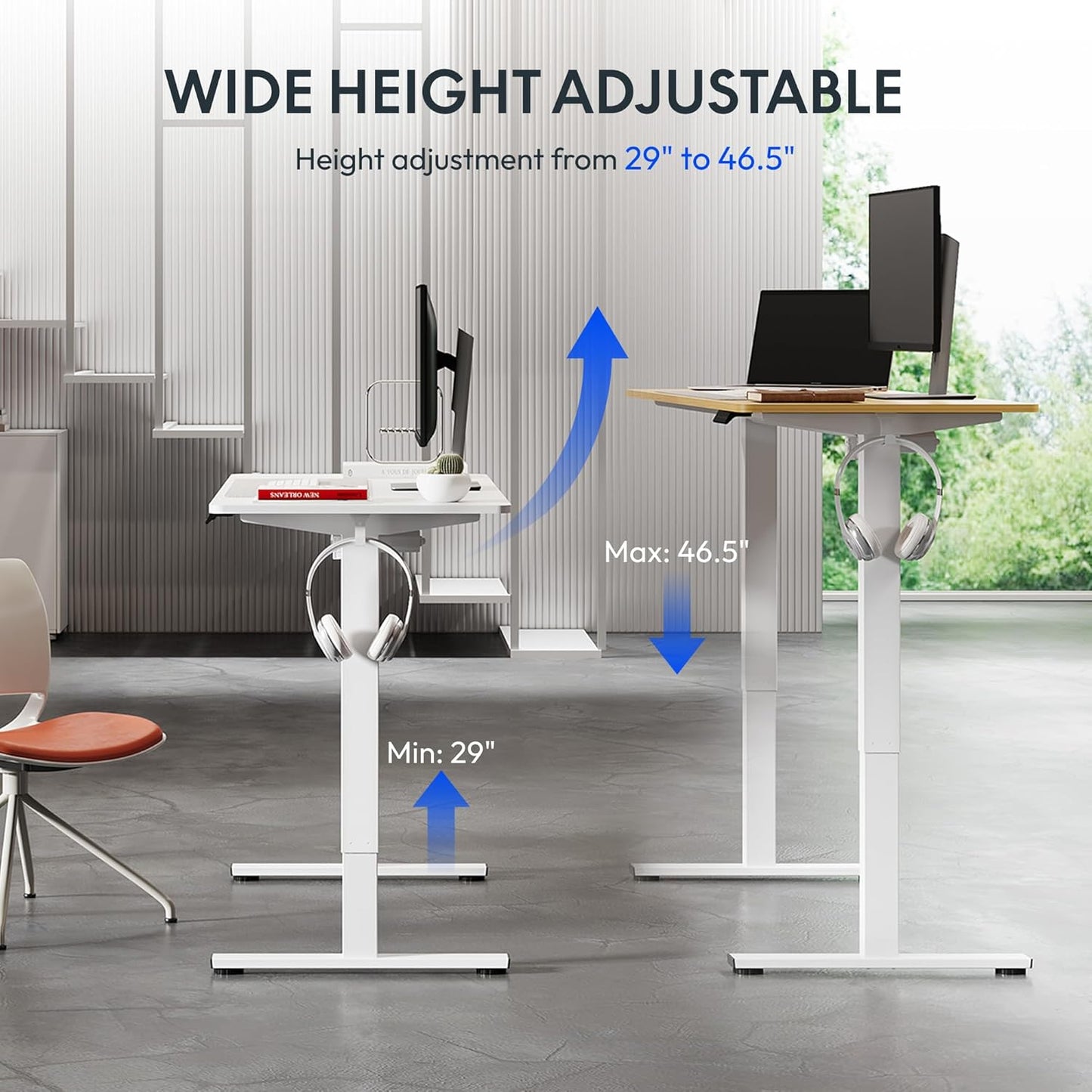 FLEXISPOT Standing Desk 63 x 24 Inch Adjustable Height Desk Home Office Computer Workstation Sit Stand Desk, White Top + White Frame