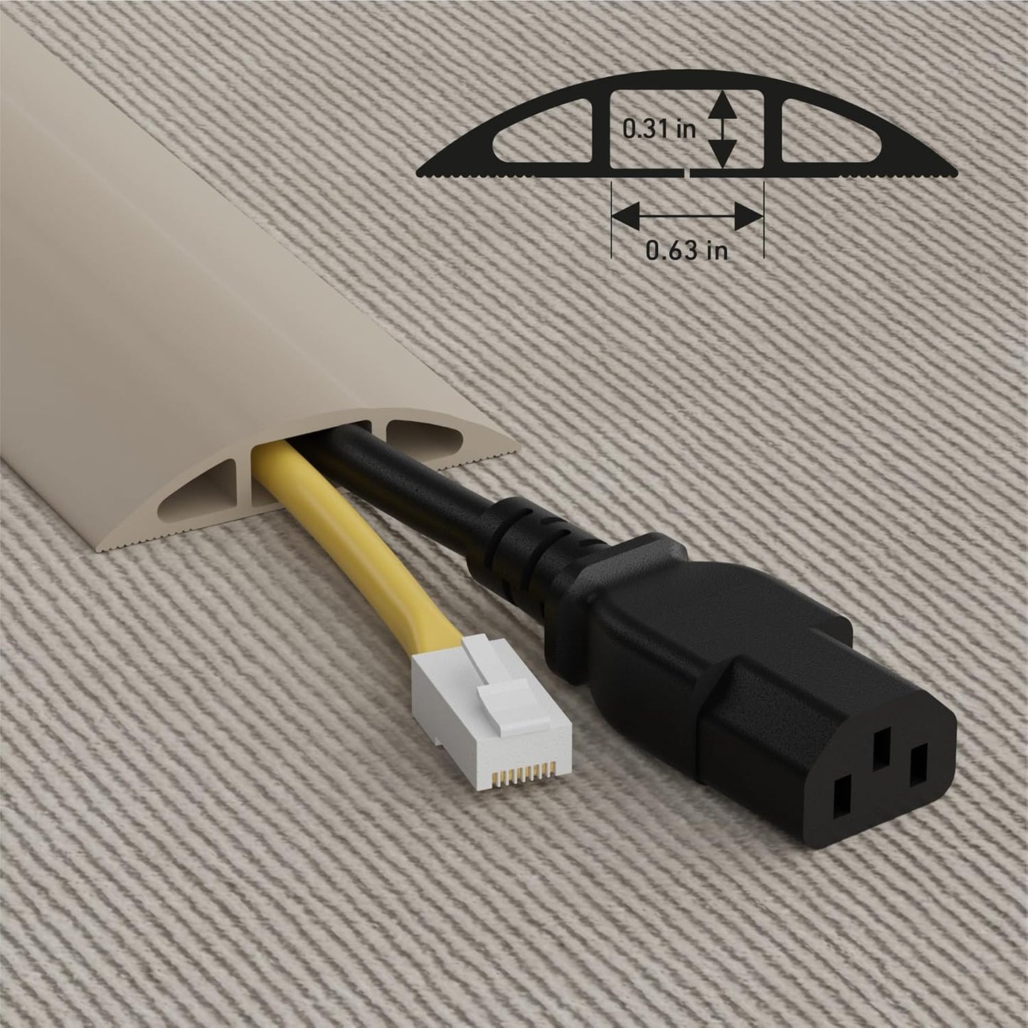 D-Line 6ft Floor Cord Cover, Cable Protector, Hide Extension Cords, Protect Cords, Prevent Cable Trips, Heavy Duty Cord Hider - Cable Cavity = 0.63" (W) x 0.31" (H) - Beige