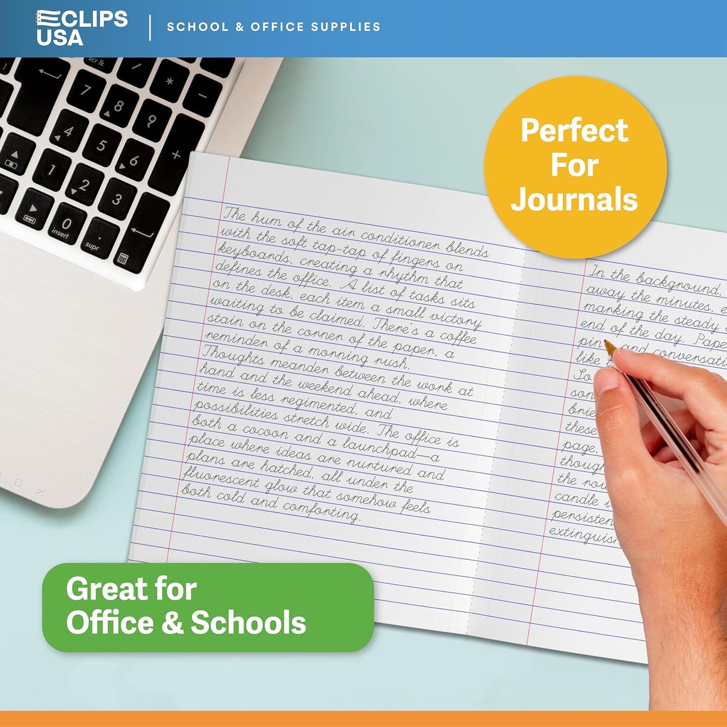 E-CLIPS USA Non Spiral Notebook, 1 Subject, College Ruled Notebook, Journal Notebook, Notebooks Bulk, School Supplies, Perforated Edges, 6 Colors, 70 Sheets (12, College Ruled)