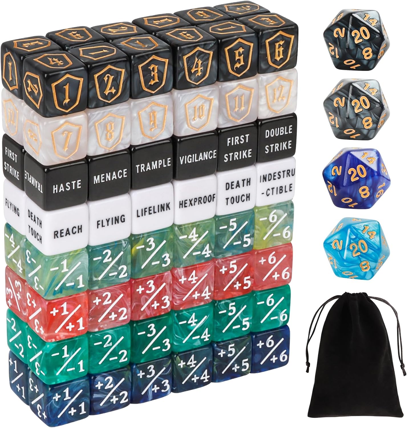 100 Pieces MTG Dice Counters Set Bulk Ability Keyword Tokens Shield Life Counters 6 Sided Dice for Magic The Gathering TCG Card Gaming Accessories (Dice Set (B))