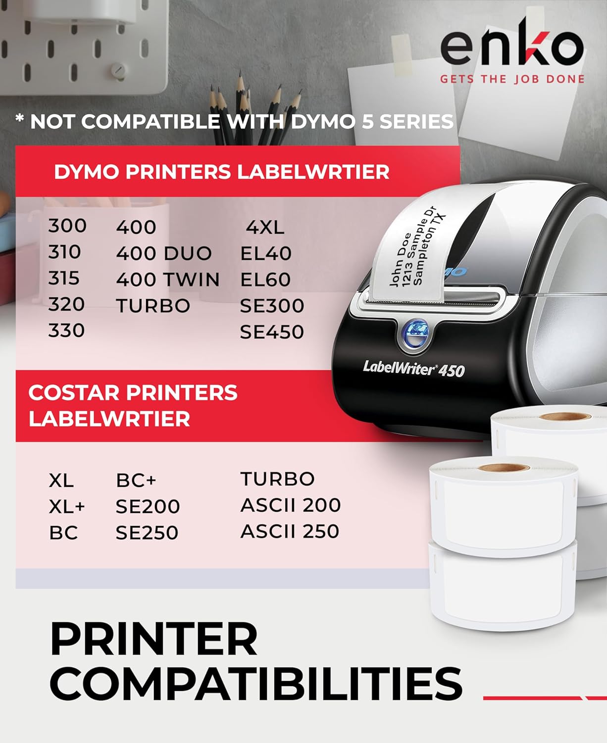 enKo Compatible for Dymo 30336 Labels (1" x 2-1/8") - 24 Rolls | 12,000 Labels for Dymo LabelWriter 450 Turbo Printer and 4XL - Blank White Direct Thermal Address, Shipping and Barcode Labels
