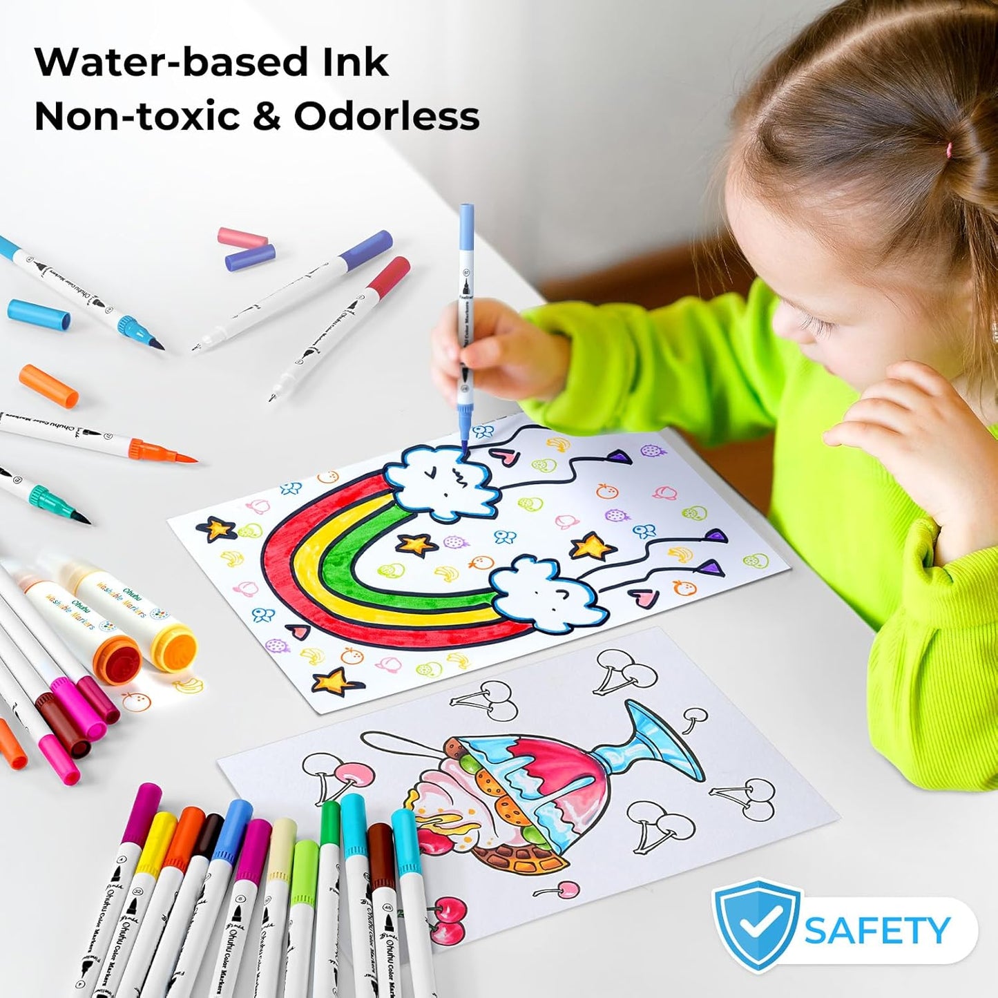 Ohuhu Markers for Adult Coloring Books No Bleeding 120 Colors Water-based Dual Tips Fineliner & Brush Coloring Markers for Kids Adults Beginners Drawing Pens for Journaling Lettering - Maui - White