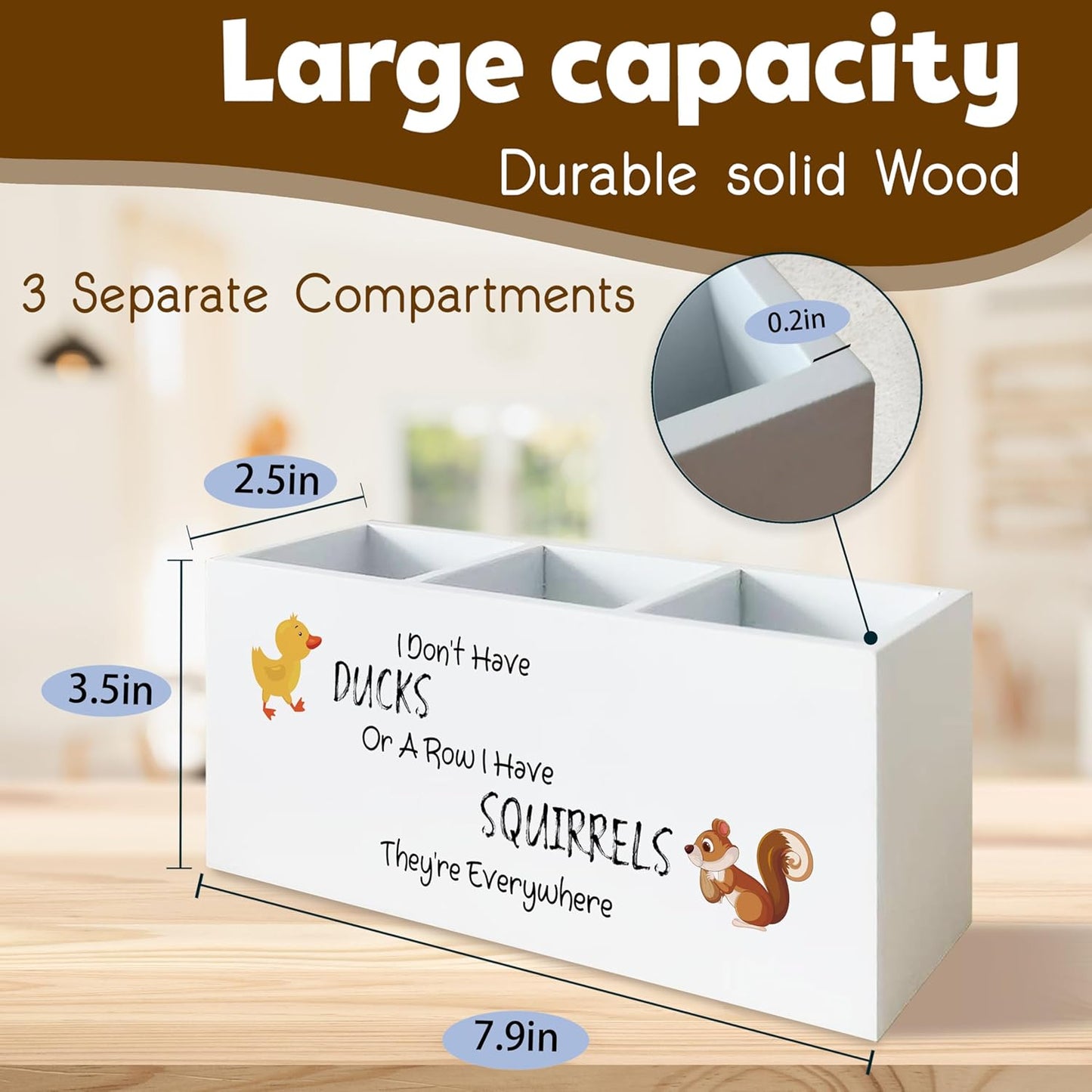 Funny Office Pen Holder for Desk, Dark Humor Office Work Gifts for Women Men Coworkers, I Don't Have Ducks in a Row Humorous Wooden Pen Pencil Holder Organizer for Desk Accessories