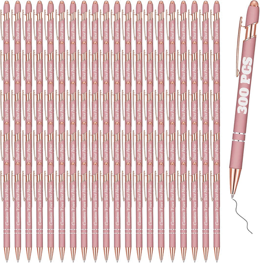 Personalized Pens Bulk 300 with Name Custom Engraving Ballpoint Pens with Stylus Tip Customized Smooth Writing Pens Personalized Gifts for Anniversary Birthday or Graduation(Gold Rose,Black Ink)