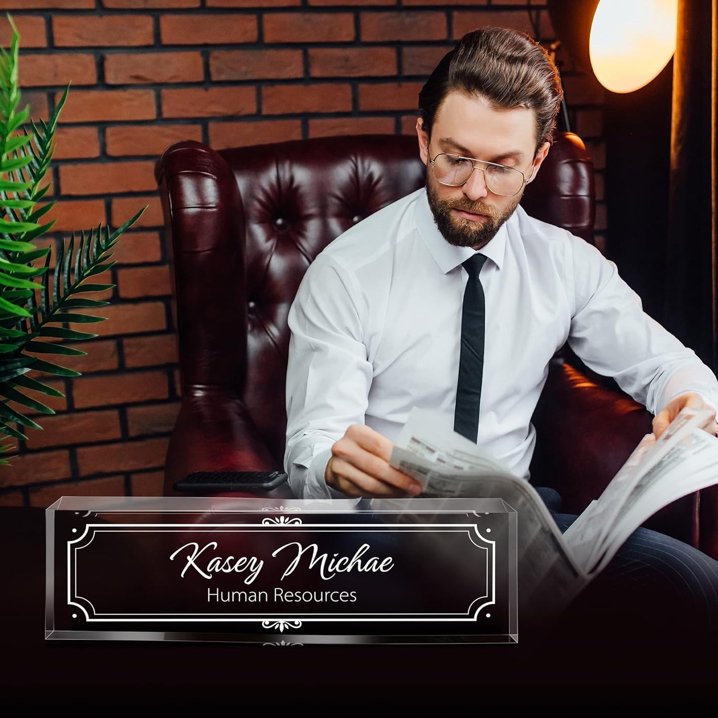 Gowellly Desk Name Plate Personalized - Custom Acrylic Name Plate for Desk - Enterprise Custom Logo/Text nameplates - Employee Appreciation Gifts (engrave-4)