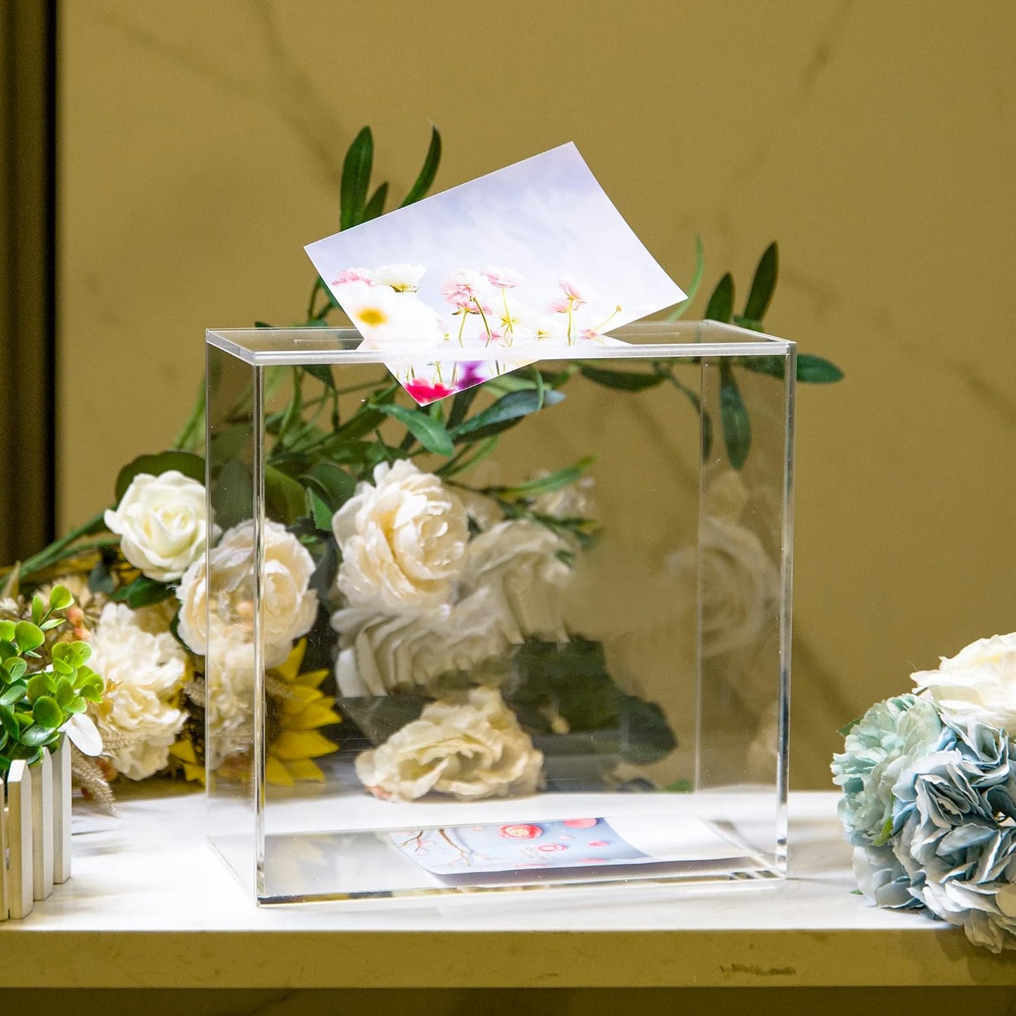 10” Acrylic Card Box - Wedding Card Box for Reception, Birthday, Party, Money Box, Wishing Well, Graduation Party, Elegant Large Clear Card Box-ACB001-WZ