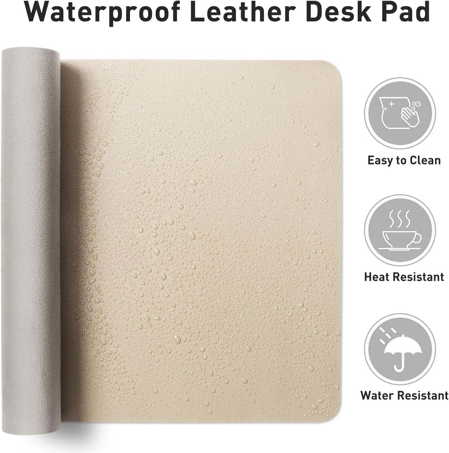 Aothia Leather Desk Pad Protector, Mouse Pad, Office Desk Mat, Non-Slip PU Leather Desk Blotter, Laptop Desk Pad, Waterproof Desk Writing Pad for Office and Home (Beige, 36" x 17")