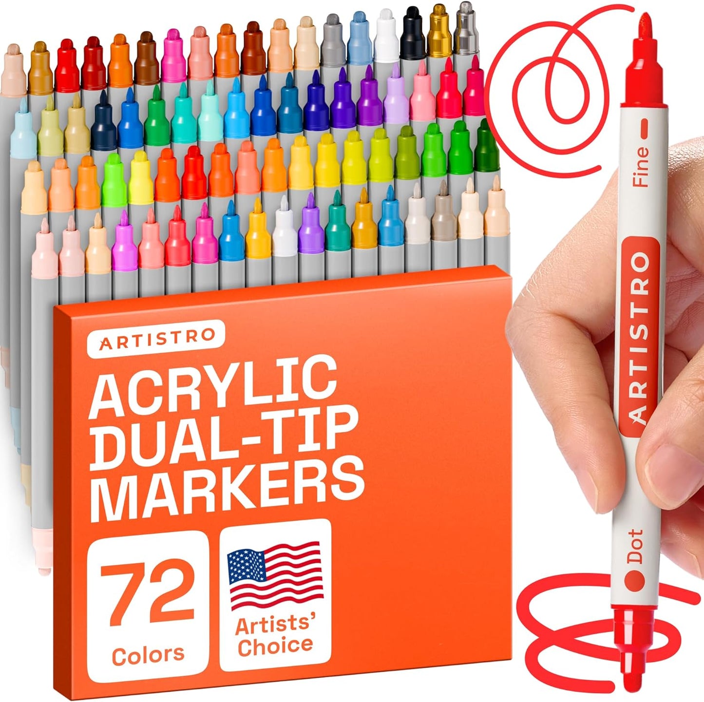 ARTISTRO Vibrant Acrylic Paint Markers for Rock, Fabric, Glass, Wood, Paper, Ceramic, Canvas & More - 72 Dual-Tip Paint Pens (Dot & Fine) - Quick Dry, Teacher Classrooms Must Have, Drawing Markers