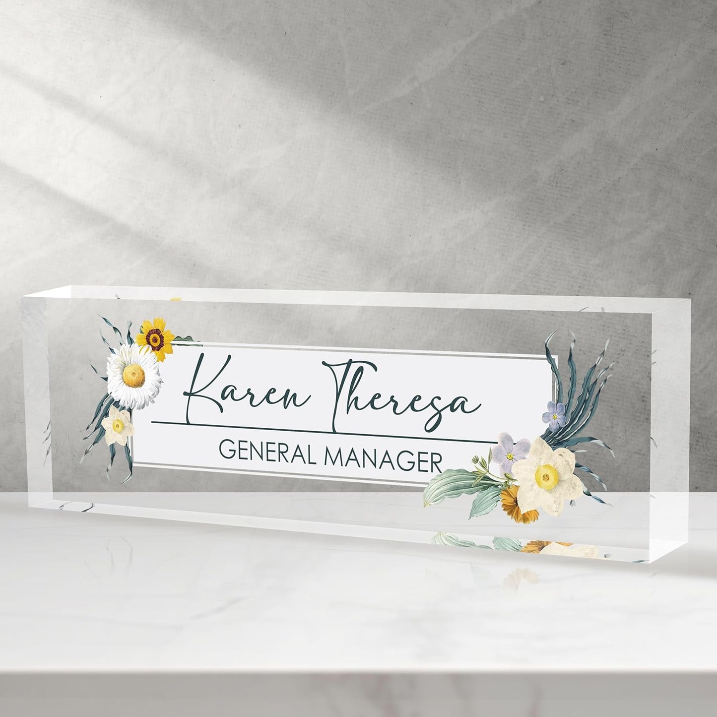 Custom Office Name Plate, Personalized Gifts for Women & Employees, Office Desk Accessory (Little Daisy)