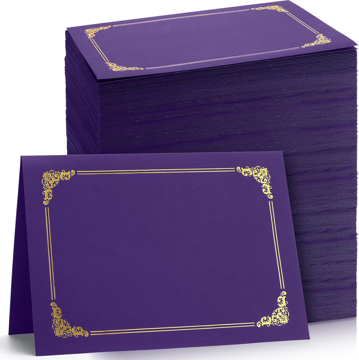 Fainne 120 Packs Certificate Holders Bulk, Diploma Covers Gold Foil Border, Document Covers for Letter Size 8.5x11 Award Certificates, Cardstock, Document Papers, Paper Card Stock(Purple)