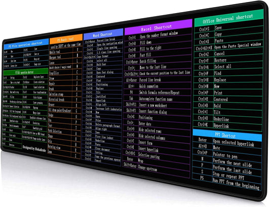 Hokafenle Large XL Mouse Pad, Excel Shortcut Keys Desk Keyboard Mouse Pads, PC Office Spreadsheet Mouse Mat, Non-Slip Stitched Edge Computer Mousepad