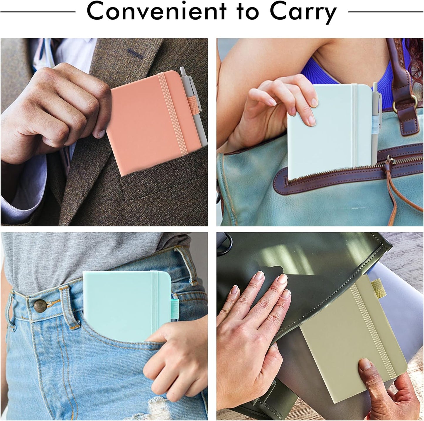 feela 6 Pack Pocket Small Notebooks Bulk, Mini Cute Memo Notepads Hardcover College Ruled Lined Journals with Pen Holder for Women Girls Office School, with 6 Black Pens, 3.5”x 5.5”, A6, Mild Colors