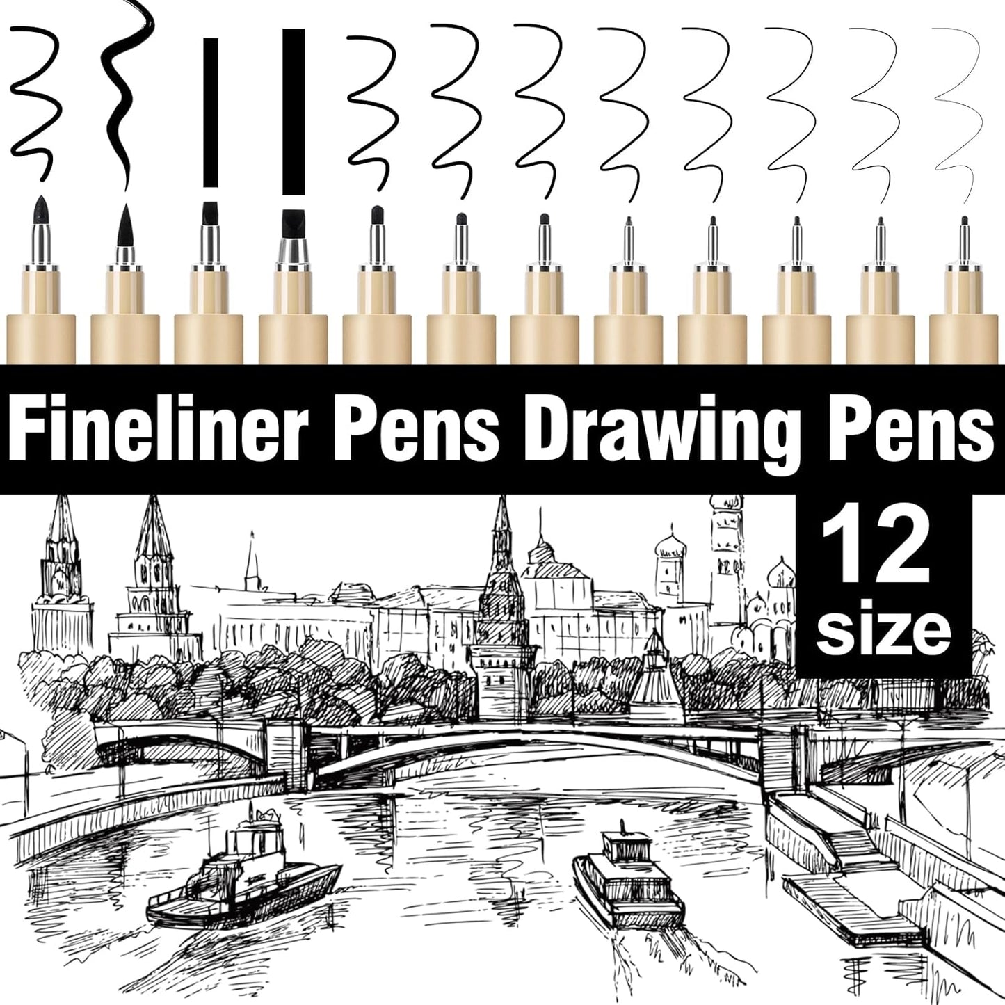 12 Pack Micro-Pens Fineliner Drawing Pens Set,Fine Liner,Waterproof,No Ink Leakage Artist Pens.Black Drawing Pens Fine Point for Illustration,Technical Draw,Journaling,Manga,Sketching,Bible.