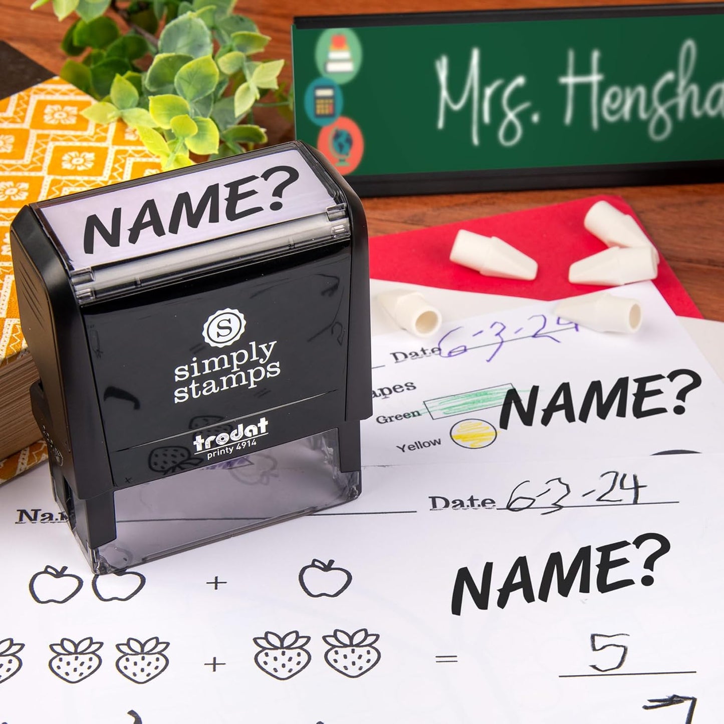 Custom Self-Inking Stamps | 49 Designs | Fun Phrases | Grading Made Easy | Classroom & Library Book Stamps (Name?, Xtra Large)