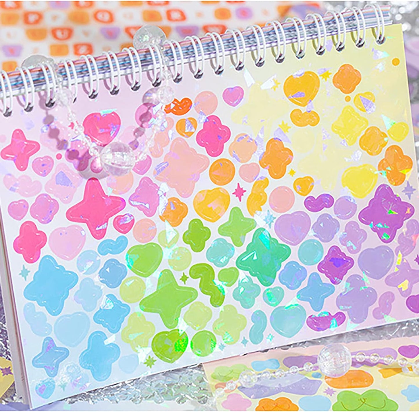 Doraking 50 Sheets Sticker Book, Self Adhesive Laser Love Cute Stickers for Arts Craft Greeting Cards Scrapbook Home Decoration DIY Deco Stickers(B)