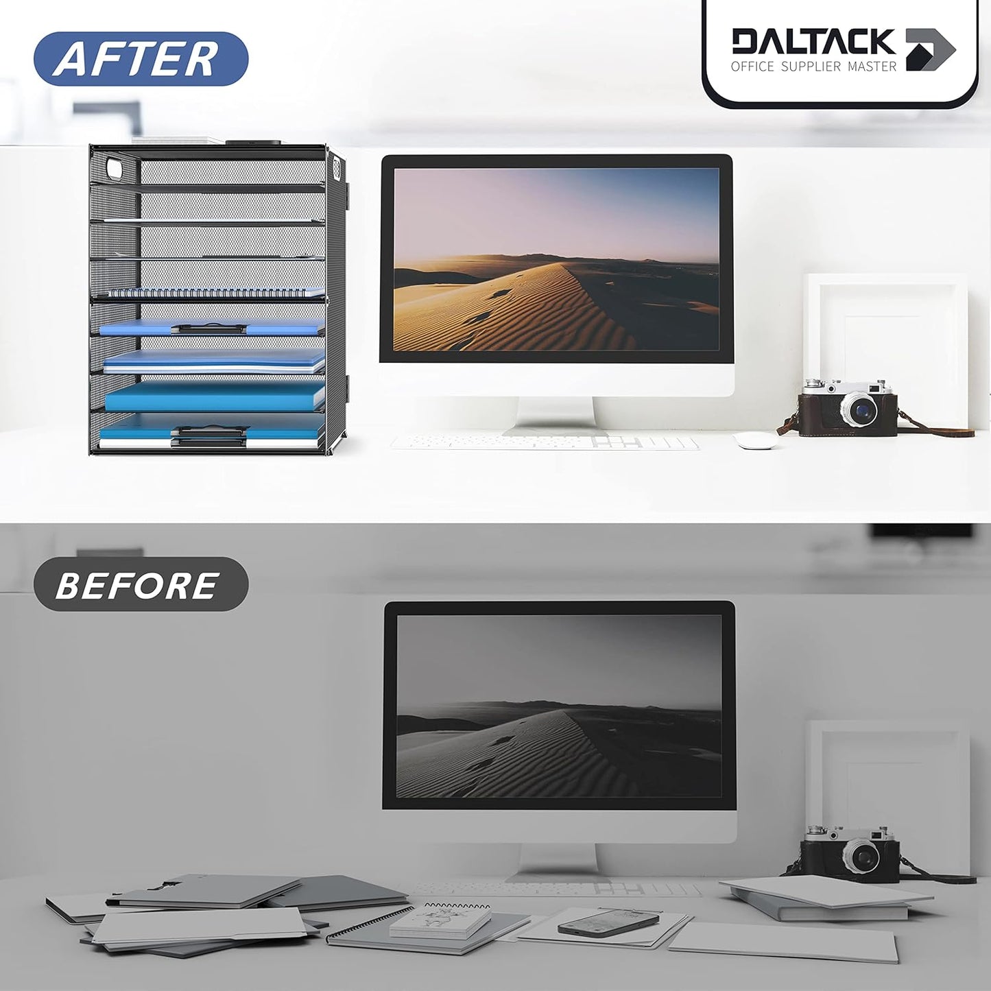 DALTACK 9-Tier Paper Letter Tray Desk Organizer with Handles, Mesh File Holder Organization, Paper Sorter Desk Organizer for Office Home School, Black 2 Pack